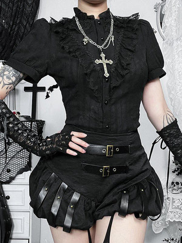 Gothic Punk PU Strap Buckle Grommet Pumpkin Shorts