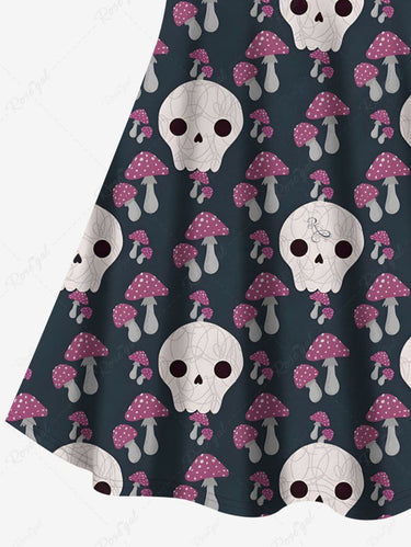 Gothic Plus Size Skull Mushroom Print Crisscross A Line Cami Dress