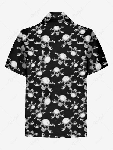 Gothic Plus Size Skull Bone Print Zipper Turn-down Collar Polo Shirt For Men