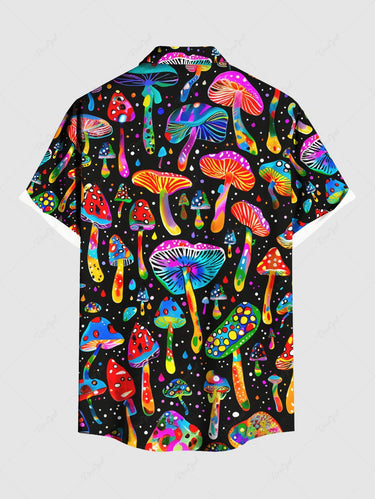 Gothic Plus Size Colorful Mushroom Print Button Pocket Shirt For Men