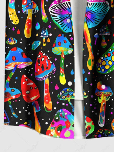 Gothic Plus Size Colorful Mushroom Print Button Pocket Shirt For Men