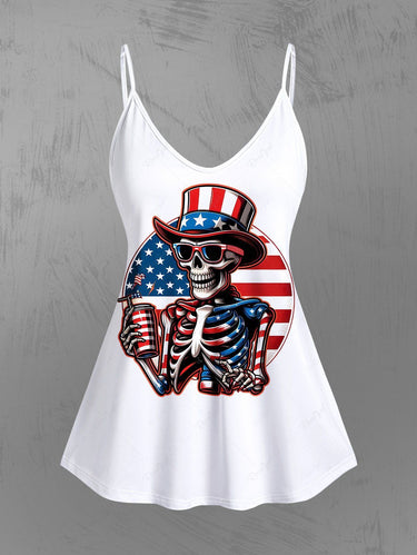 Gothic Plus Size Patriotic American Flag Skeleton Print Cami Top