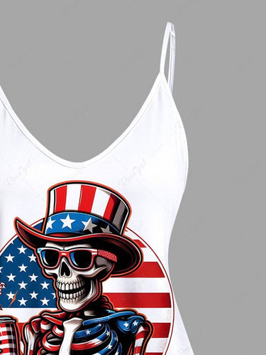 Gothic Plus Size Patriotic American Flag Skeleton Print Cami Top