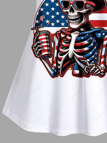 Gothic Plus Size Patriotic American Flag Skeleton Print Cami Top