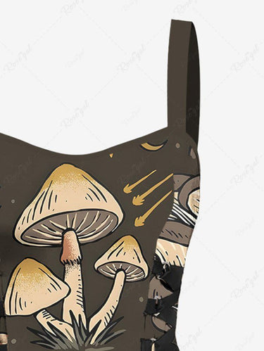 Gothic Butterfly Moon Eye Mushroom Print Lace Up A Line Tank Dress