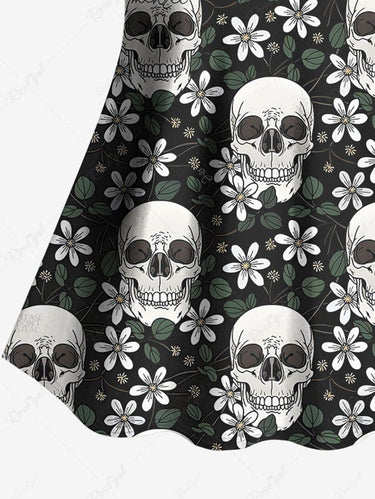 Gothic Skull Floral Print Tankini Top(Adjustable Shoulder Strap)