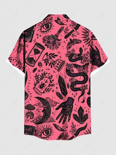 Gothic Plus Size Moon Mushroom Eye Floral Snake Print Button Pocket Shirt For Men