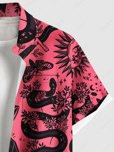 Gothic Plus Size Moon Mushroom Eye Floral Snake Print Button Pocket Shirt For Men