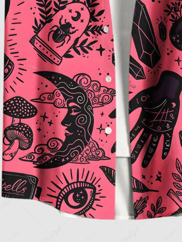 Gothic Plus Size Moon Mushroom Eye Floral Snake Print Button Pocket Shirt For Men