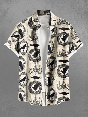 Gothic Plus Size Chandelier Crow Wreath Print Button Pocket Shirt For Men