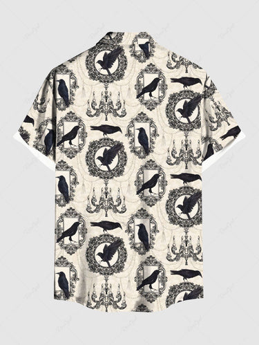 Gothic Plus Size Chandelier Crow Wreath Print Button Pocket Shirt For Men