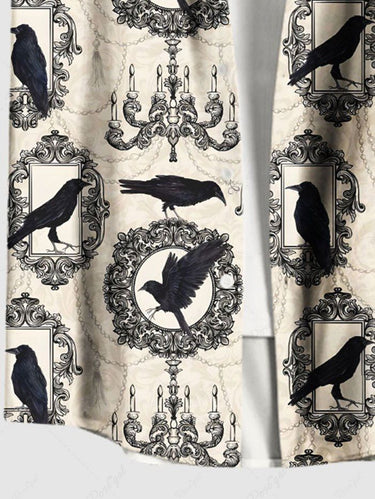 Gothic Plus Size Chandelier Crow Wreath Print Button Pocket Shirt For Men