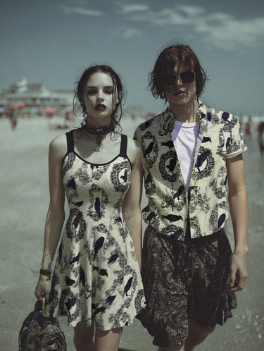 Gothic Plus Size Chandelier Crow Wreath Print A Line Tank Dress