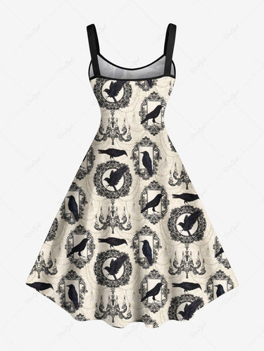 Gothic Plus Size Chandelier Crow Wreath Print A Line Tank Dress