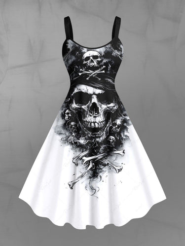 Gothic Plus Size Skull Bone Smoke Print A Line Tank Dress