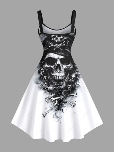 Gothic Plus Size Skull Bone Smoke Print A Line Tank Dress