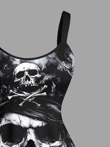 Gothic Plus Size Skull Bone Smoke Print A Line Tank Dress