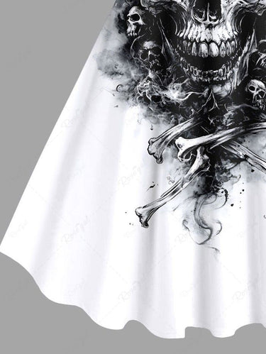 Gothic Plus Size Skull Bone Smoke Print A Line Tank Dress