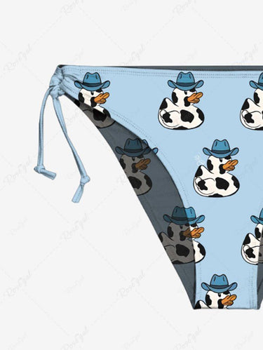 Gothic Western Cowboy Style Duck Print Hawaii Plunging Halter Backless Bikini Set