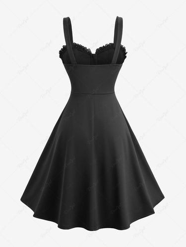 Gothic Plus Size Floral Flocking Lace Up Zipper A Line Dress