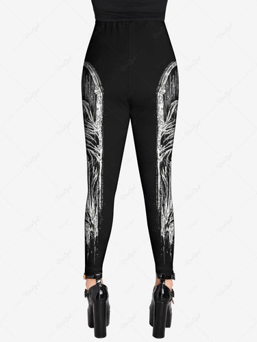 Gothic Plus Size Skull Wizard Mirror Print Skinny Leggings