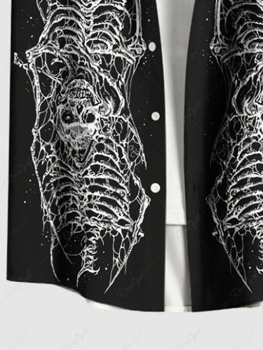 Gothic Plus Size Skeleton Print Button Pocket Shirt For Men