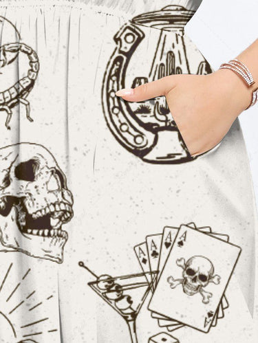 Gothic Plus Size Western Cowboy Style Skulls Beer Print Split Pocket A Line Midi Dress