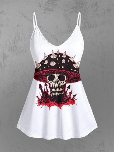 Gothic Plus Size Skull Mushroom Print Cami Top
