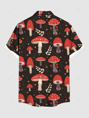 Gothic Plus Size Mushroom Leaves Branch Print Button Pocket Shirt For Men