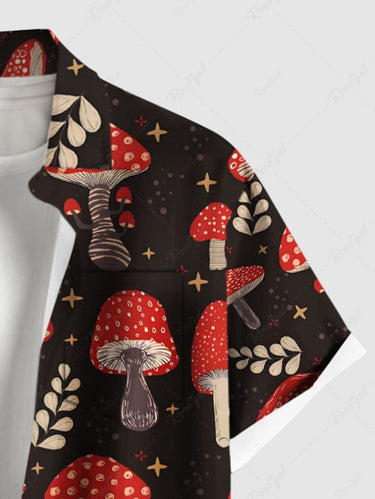 Gothic Plus Size Mushroom Leaves Branch Print Button Pocket Shirt For Men