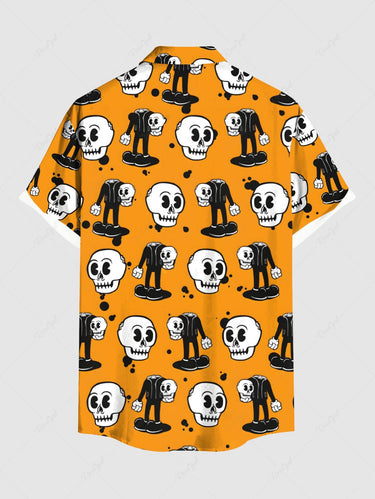 Gothic Plus Size Cute Skull Man Print Button Pocket Shirt For Men