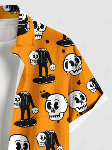 Gothic Plus Size Cute Skull Man Print Button Pocket Shirt For Men