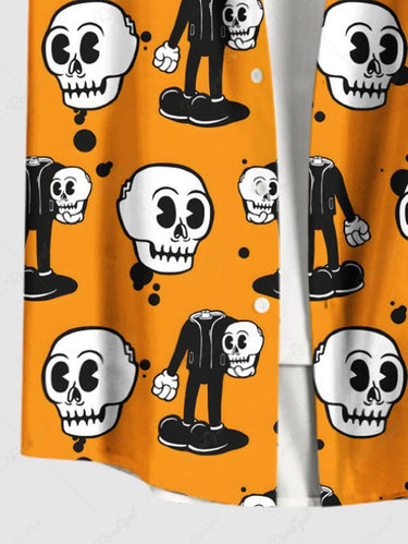 Gothic Plus Size Cute Skull Man Print Button Pocket Shirt For Men