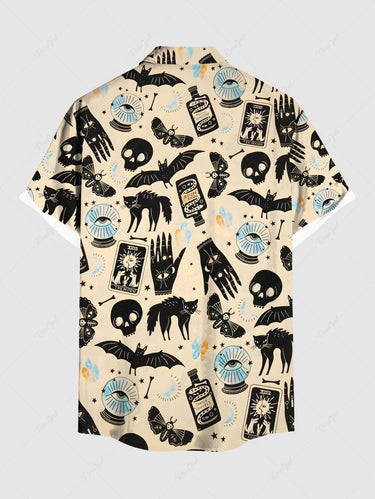 Gothic Plus Size Skull Bat Butterfly Cat Eye Palm Print Button Pocket Shirt For Men