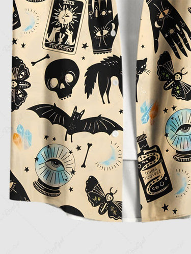 Gothic Plus Size Skull Bat Butterfly Cat Eye Palm Print Button Pocket Shirt For Men