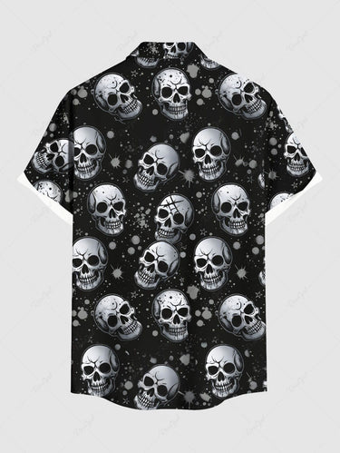 Gothic Plus Size Skull Painting Splatter Print Button Pocket Shirt For Men