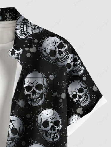 Gothic Plus Size Skull Painting Splatter Print Button Pocket Shirt For Men