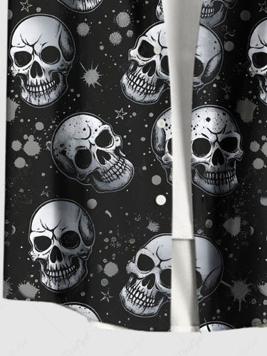 Gothic Plus Size Skull Painting Splatter Print Button Pocket Shirt For Men