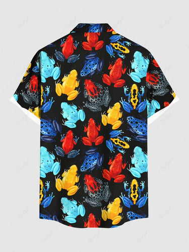Gothic Plus Size Colorful Frog Toad Print Button Pocket Shirt For Men