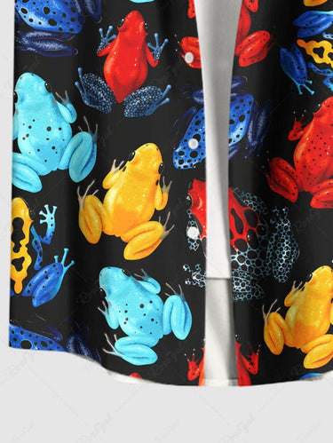 Gothic Plus Size Colorful Frog Toad Print Button Pocket Shirt For Men