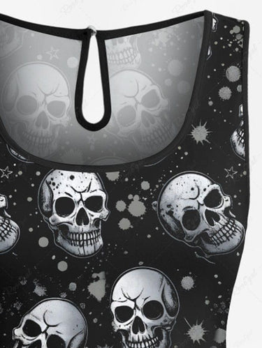 Gothic Plus Size Skull Painting Splatter Print Drawstring Pocket Romper