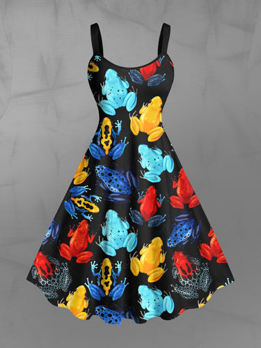 Gothic Plus Size Colorful Frog Toad Print A Line Tank Dress