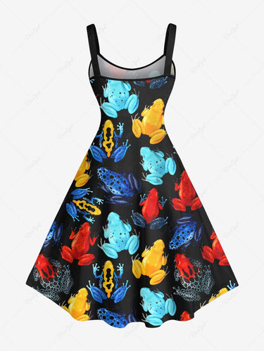 Gothic Plus Size Colorful Frog Toad Print A Line Tank Dress