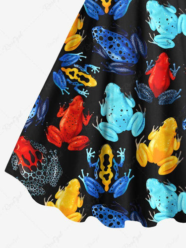 Gothic Plus Size Colorful Frog Toad Print A Line Tank Dress