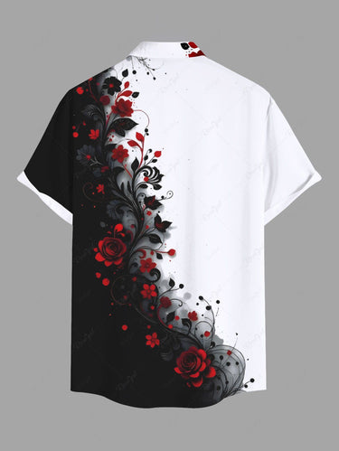 Gothic Plus Size Ink Paingting Flower Print Button Pocket Shirt For Men