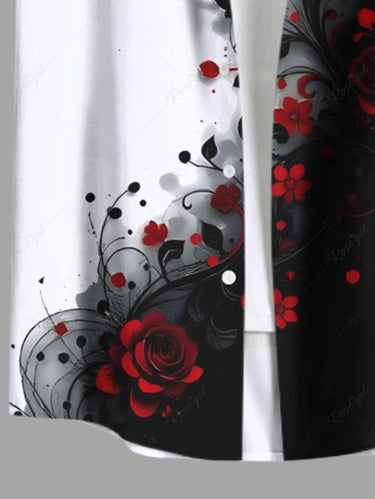 Gothic Plus Size Ink Paingting Flower Print Button Pocket Shirt For Men