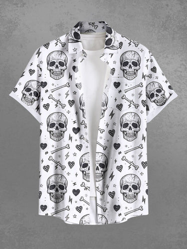 Gothic Plus Size Skull Heart Bone Print Button Pocket Shirt For Men