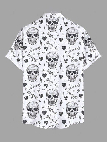 Gothic Plus Size Skull Heart Bone Print Button Pocket Shirt For Men