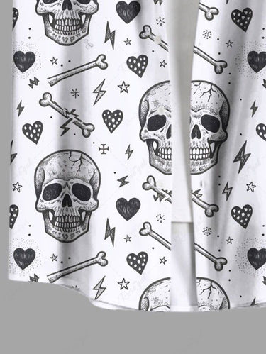 Gothic Plus Size Skull Heart Bone Print Button Pocket Shirt For Men