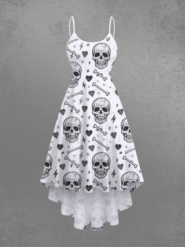 Gothic Plus Size Skull Heart Bone Print High Low Asymmetric Cami Dress